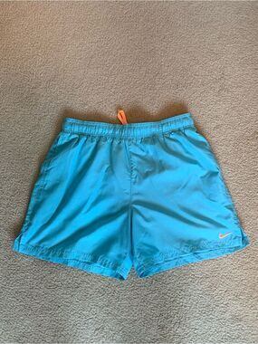 Nike Men’s Turquoise Swim Trunks with Orange Drawcord